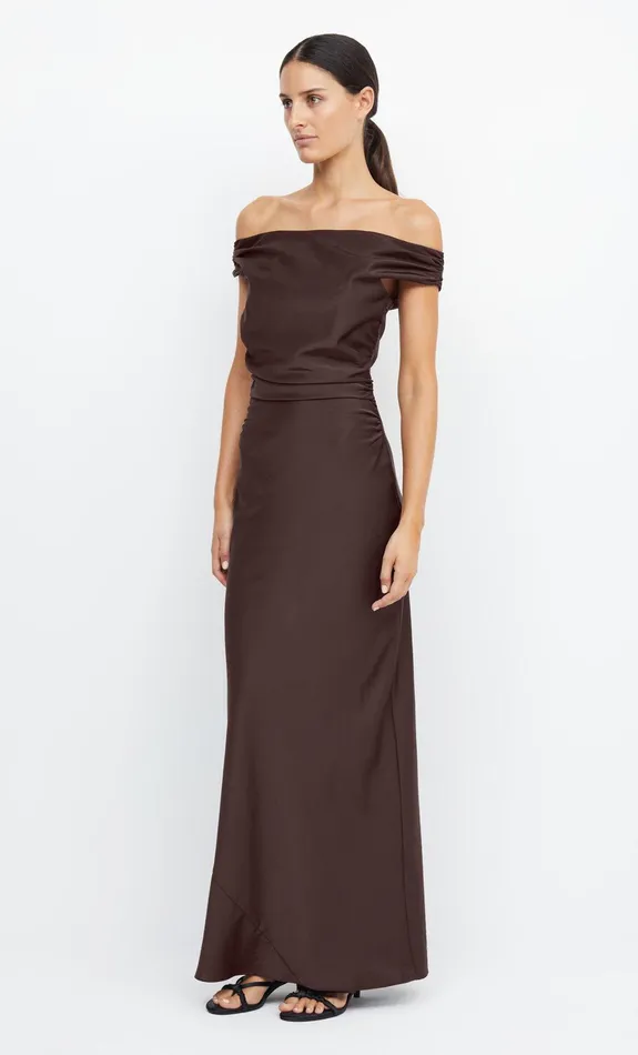Bec Bridge Bridesmaids Dresses ETERNITY OFF SHOULDER MAXI Dark Chocolate 8211 Women