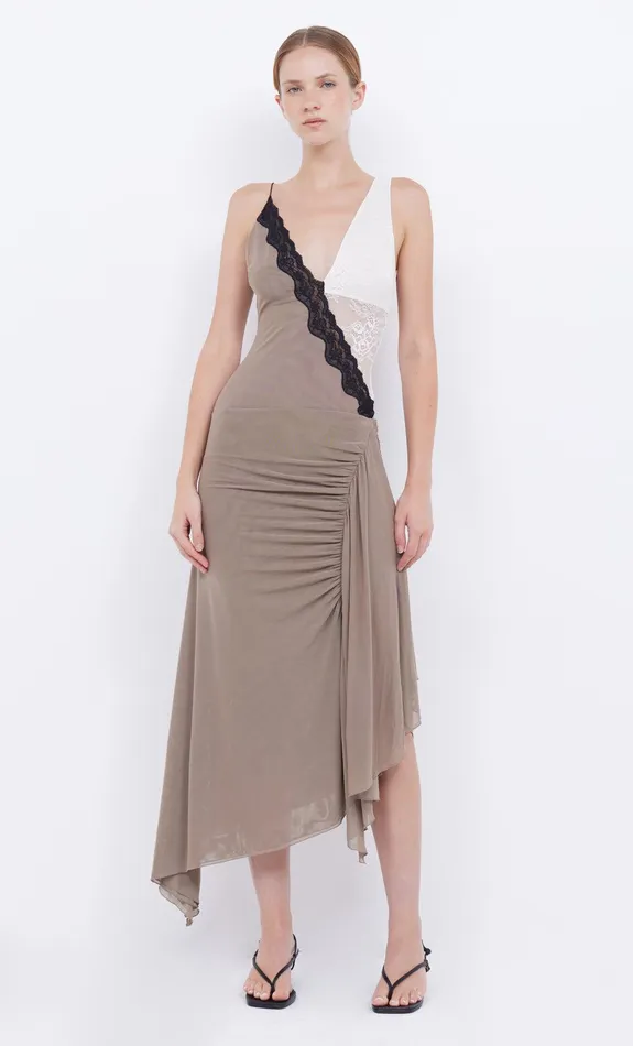 Bec Bridge Midi Dresses ABRIELLE ASYM MIDI DRESS Taupeivory 8211 Women