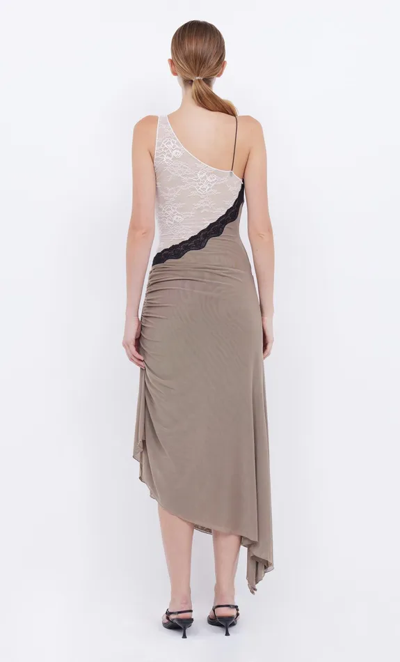 Bec Bridge Midi Dresses ABRIELLE ASYM MIDI DRESS Taupeivory 8211 Women