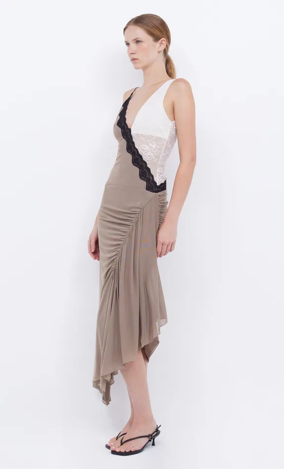 Bec Bridge Midi Dresses ABRIELLE ASYM MIDI DRESS Taupeivory 8211 Women