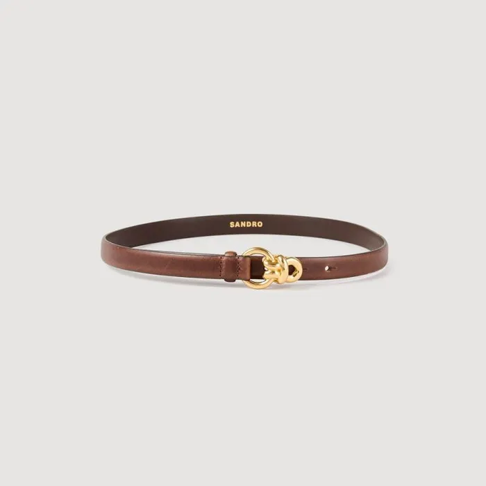 Belts Women SANDRO Slim Leather Belt Brown