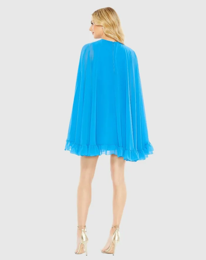 Best Sellers High Neck Ruffle Hem Cape Mini Dress Deep Green 8211 Mac Duggal Women
