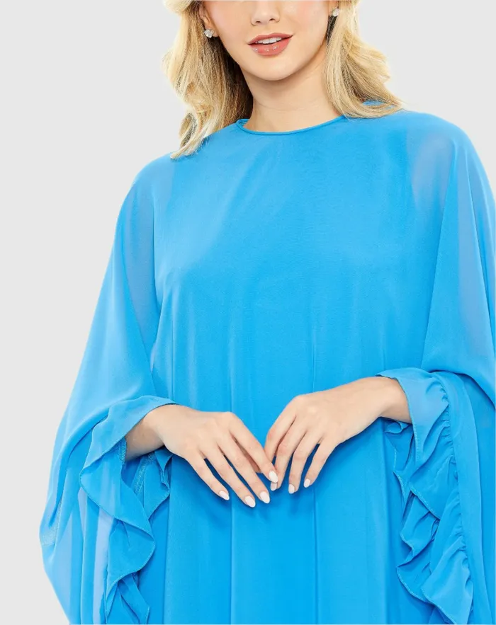 Best Sellers High Neck Ruffle Hem Cape Mini Dress Deep Green 8211 Mac Duggal Women