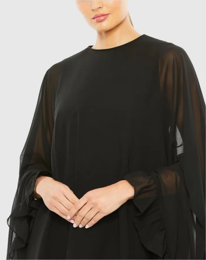 Best Sellers High Neck Ruffle Hem Cape Mini Dress Deep Green 8211 Mac Duggal Women
