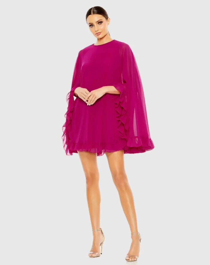 Best Sellers High Neck Ruffle Hem Cape Mini Dress Deep Green 8211 Mac Duggal Women
