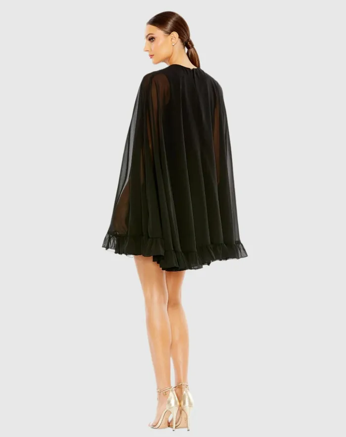 Best Sellers High Neck Ruffle Hem Cape Mini Dress Deep Green 8211 Mac Duggal Women