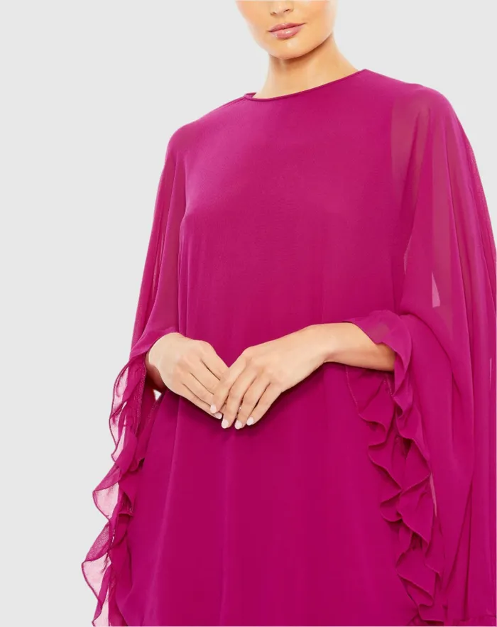 Best Sellers High Neck Ruffle Hem Cape Mini Dress Deep Green 8211 Mac Duggal Women