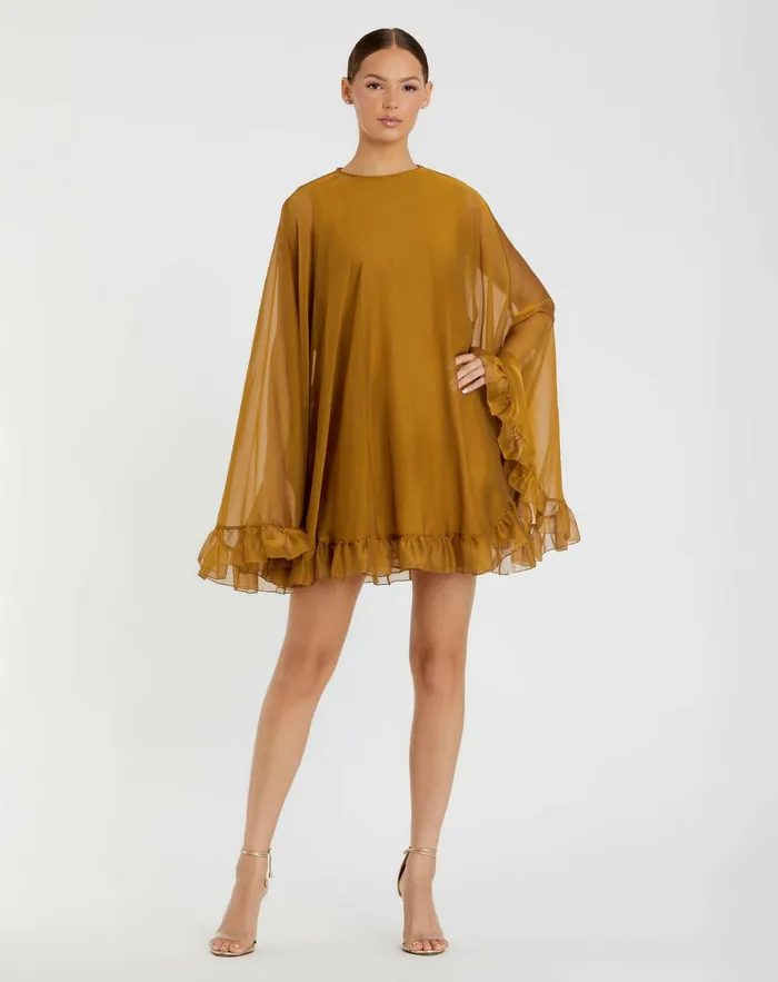 Best Sellers High Neck Ruffle Hem Cape Mini Dress Deep Green 8211 Mac Duggal Women