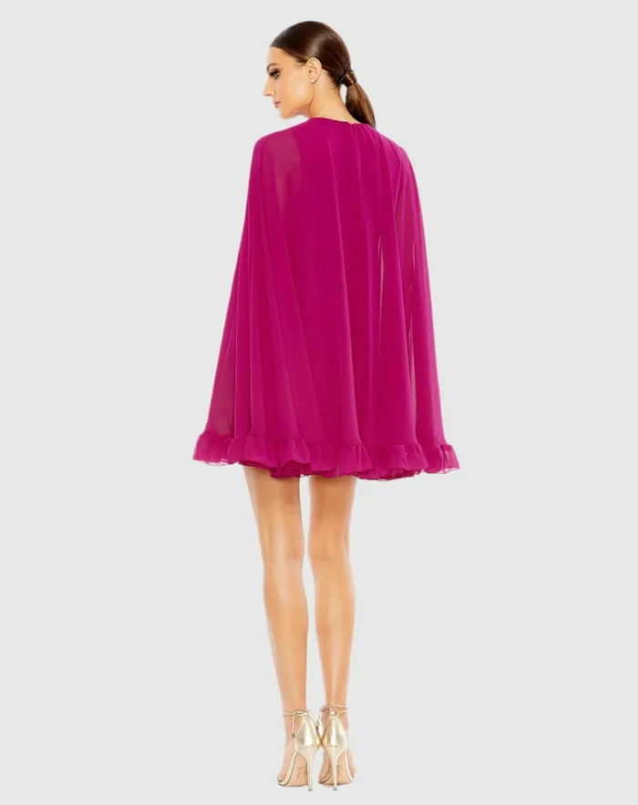 Best Sellers High Neck Ruffle Hem Cape Mini Dress Deep Green 8211 Mac Duggal Women