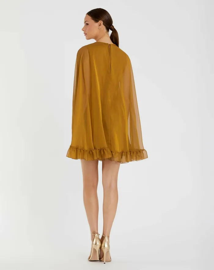 Best Sellers High Neck Ruffle Hem Cape Mini Dress Deep Green 8211 Mac Duggal Women