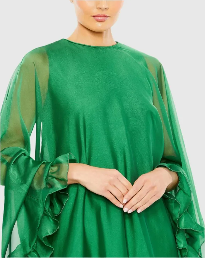 Best Sellers High Neck Ruffle Hem Cape Mini Dress Deep Green 8211 Mac Duggal Women