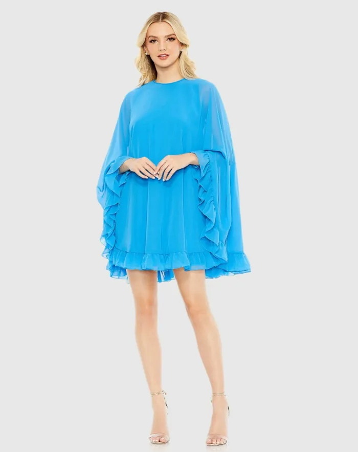 Best Sellers High Neck Ruffle Hem Cape Mini Dress Deep Green 8211 Mac Duggal Women