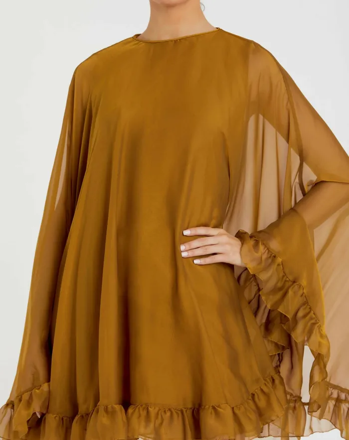 Best Sellers High Neck Ruffle Hem Cape Mini Dress Deep Green 8211 Mac Duggal Women
