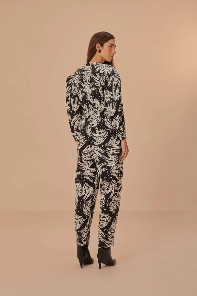 Black Bossa Banana Long Sleeve Jumpsuit Women Farm Rio Jumpsuits