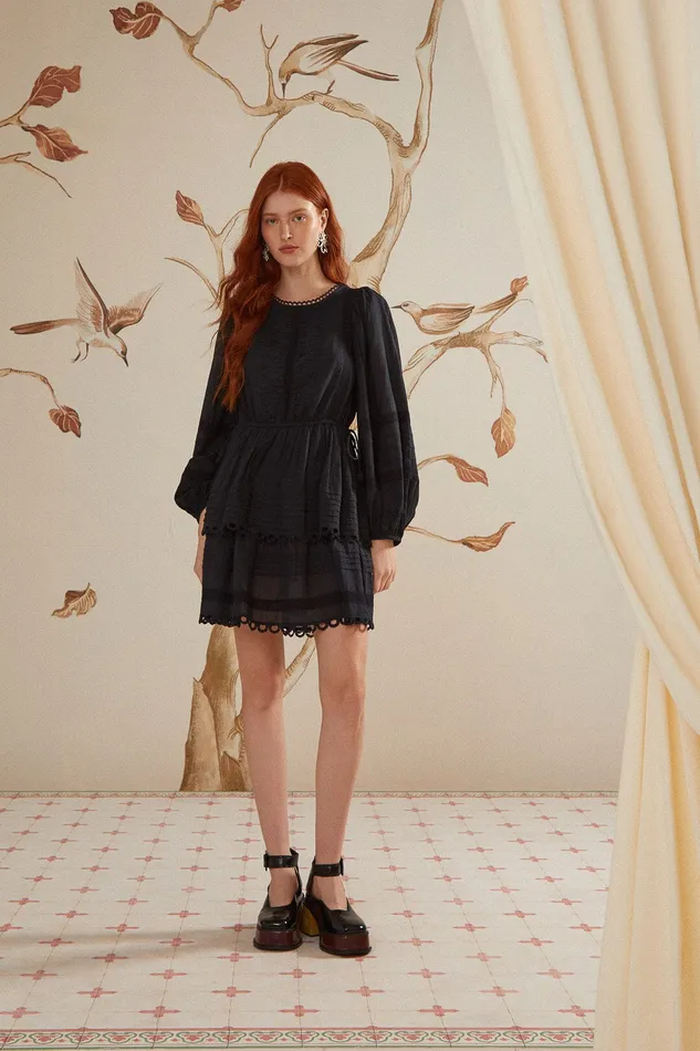 Black Lace Long Sleeve Mini Dress Women Farm Rio Mini Dresses