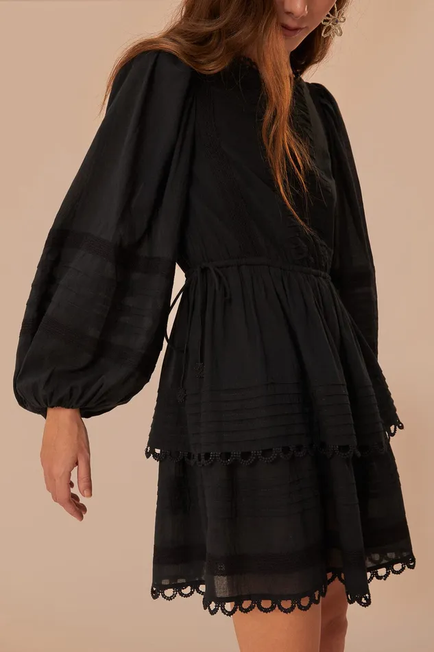 Black Lace Long Sleeve Mini Dress Women Farm Rio Mini Dresses