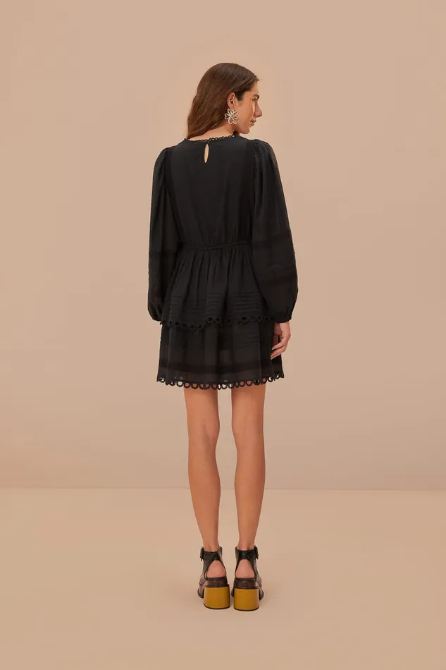 Black Lace Long Sleeve Mini Dress Women Farm Rio Mini Dresses