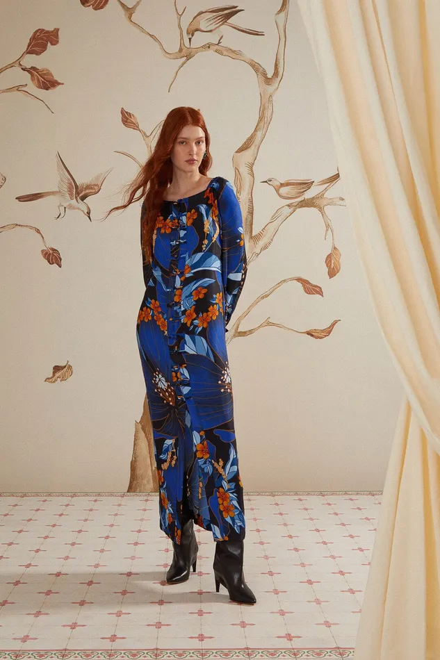 Black Pietra Floral Lenzing Ecovero Viscose Midi Dress Women Farm Rio Midi Dresses