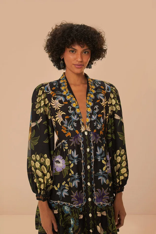 Black Winter Garden Mini Dress Long Sleeves Women Farm Rio Mini Dresses