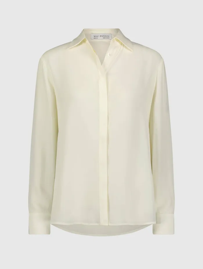 Blouses and Tops Mac Duggal Women The Bentley Long Sleeve Button Up Georgette Blouse 8211 FINAL SALE Cream