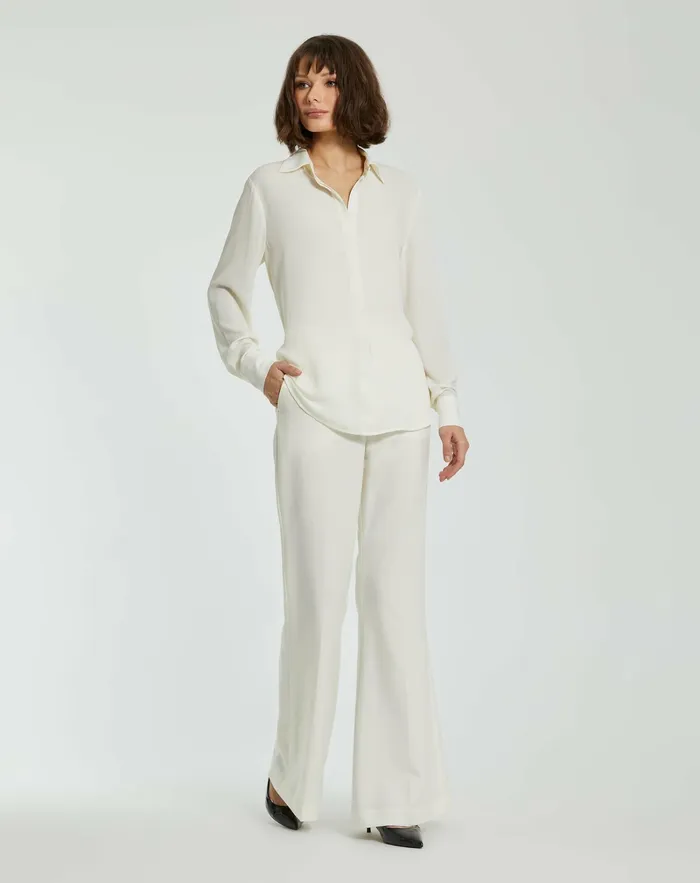 Blouses and Tops Mac Duggal Women The Bentley Long Sleeve Button Up Georgette Blouse 8211 FINAL SALE Cream