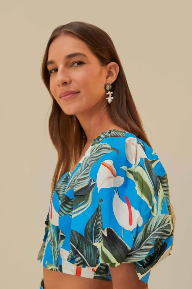 Blue Anthurium Garden Organic Cotton Crop Top Women Farm Rio Crop Tops
