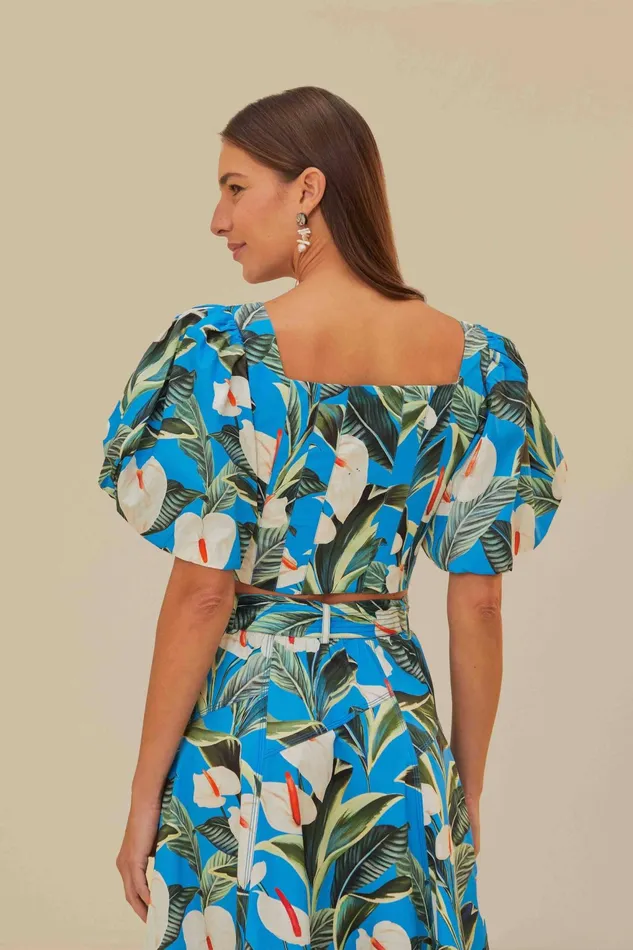 Blue Anthurium Garden Organic Cotton Crop Top Women Farm Rio Crop Tops