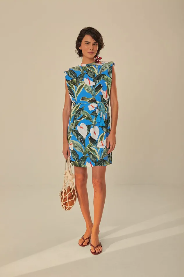 Blue Anthurium Garden Organic Cotton Mini TShirt Dress Women Farm Rio TShirts