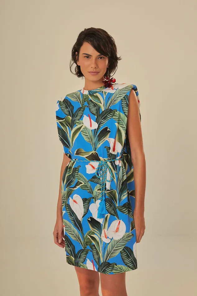 Blue Anthurium Garden Organic Cotton Mini TShirt Dress Women Farm Rio TShirts