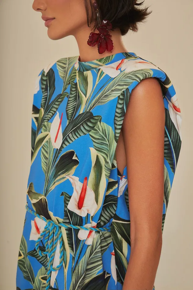 Blue Anthurium Garden Organic Cotton Mini TShirt Dress Women Farm Rio TShirts