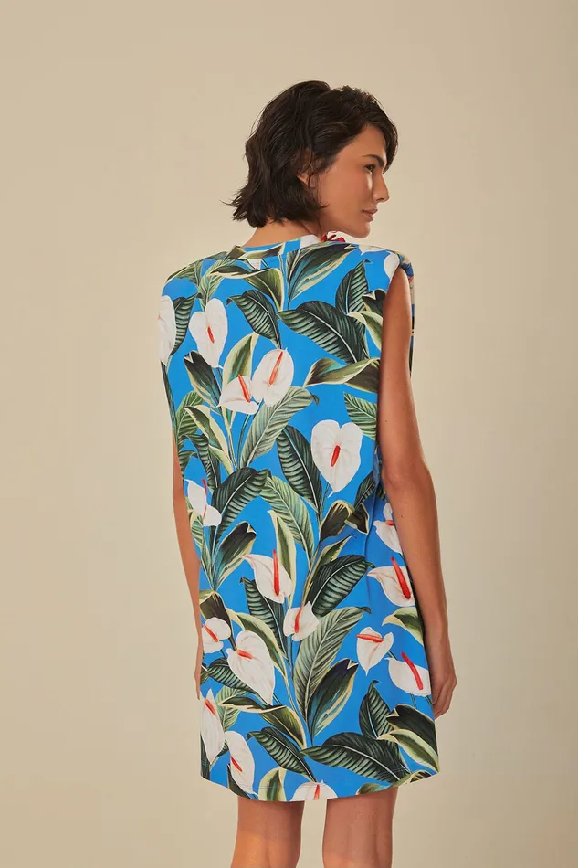 Blue Anthurium Garden Organic Cotton Mini TShirt Dress Women Farm Rio TShirts