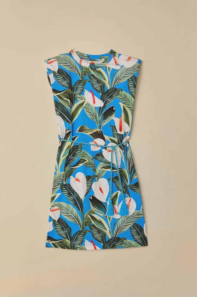 Blue Anthurium Garden Organic Cotton Mini TShirt Dress Women Farm Rio TShirts