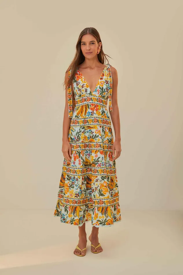 Blue Spring Bananas Midi Dress Women Farm Rio Midi Dresses