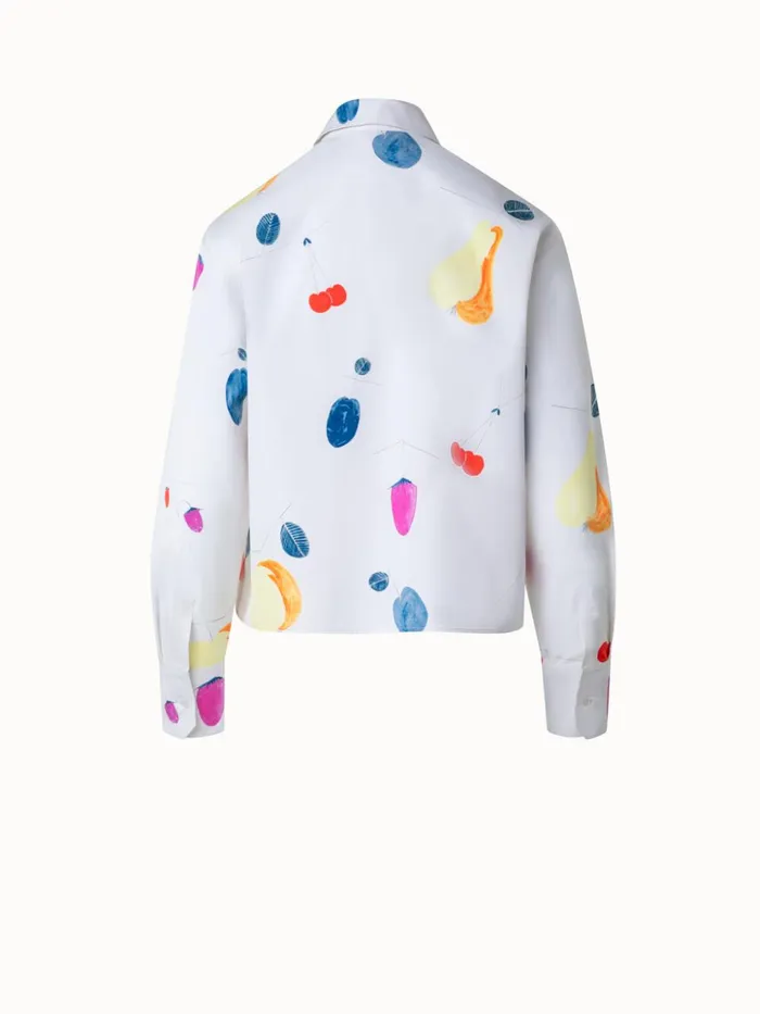 Boxy Cotton Blouse With Fruits Print Greigemulticolor Women Akris Blouses