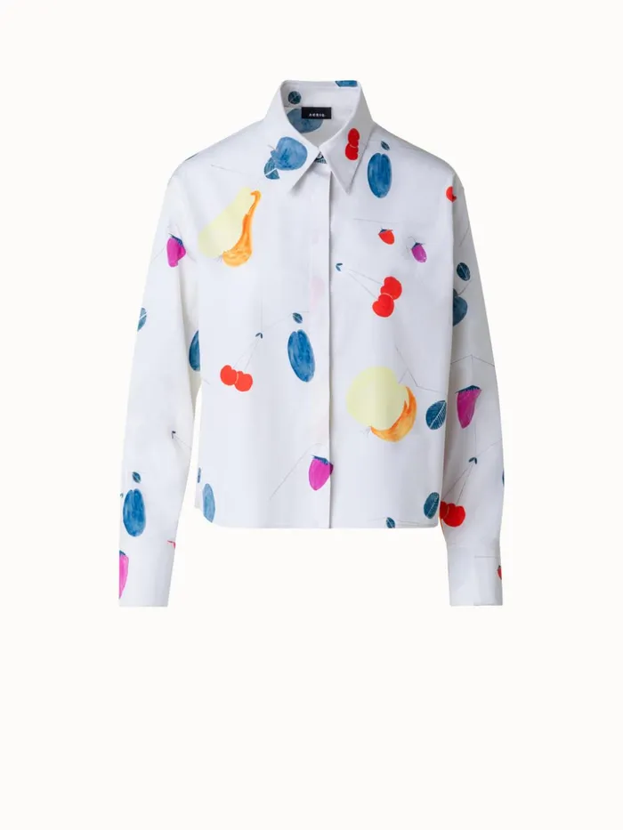 Boxy Cotton Blouse With Fruits Print Greigemulticolor Women Akris Blouses