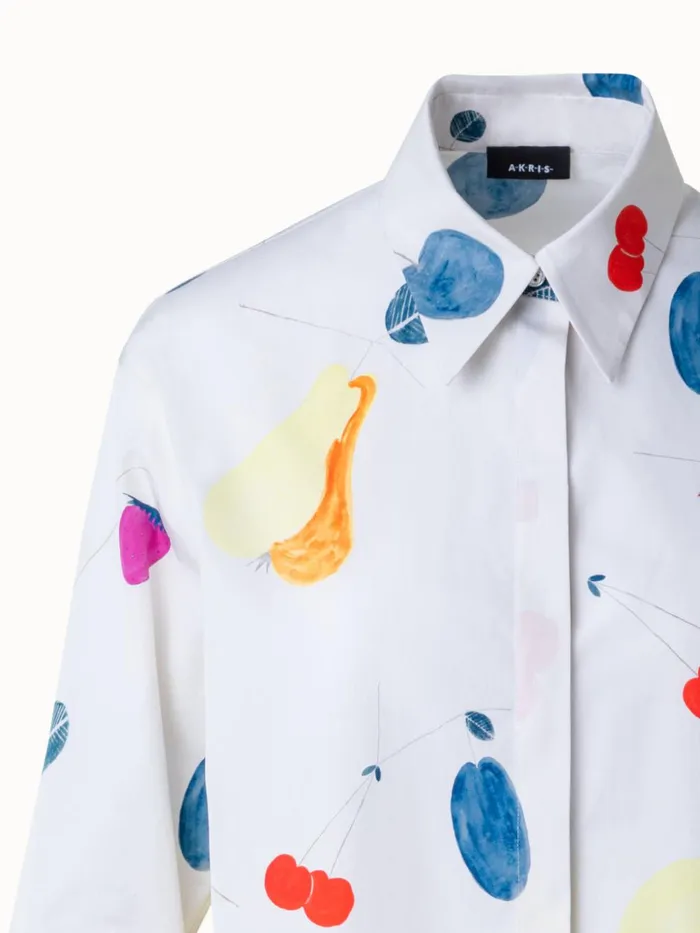 Boxy Cotton Blouse With Fruits Print Greigemulticolor Women Akris Blouses