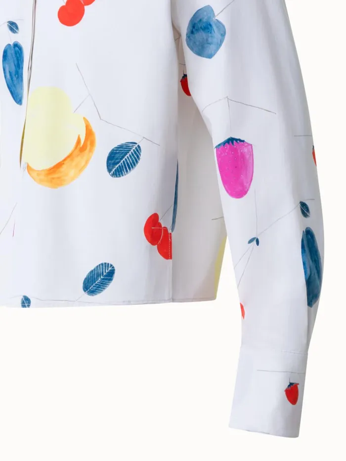 Boxy Cotton Blouse With Fruits Print Greigemulticolor Women Akris Blouses