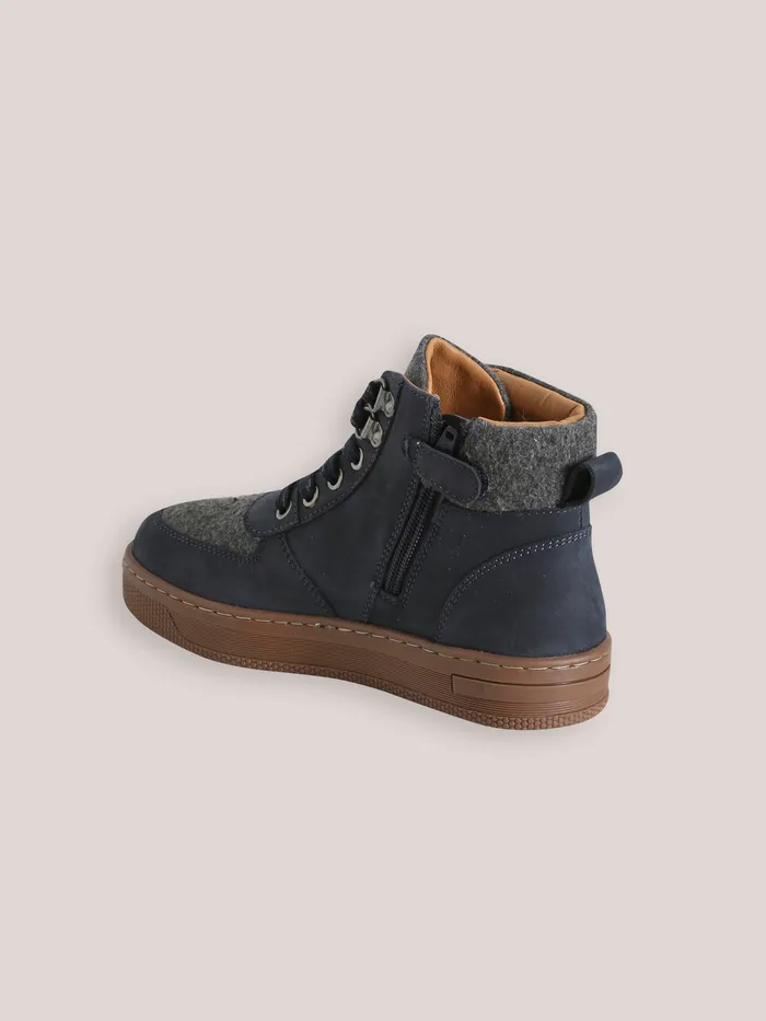 Boys Cyrillus Shoes Leather And Wool Sneakers Gris Chine Fonce