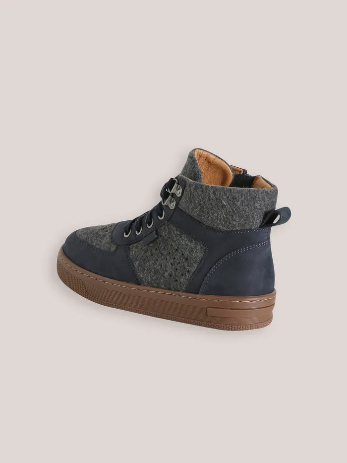 Boys Cyrillus Shoes Leather And Wool Sneakers Gris Chine Fonce