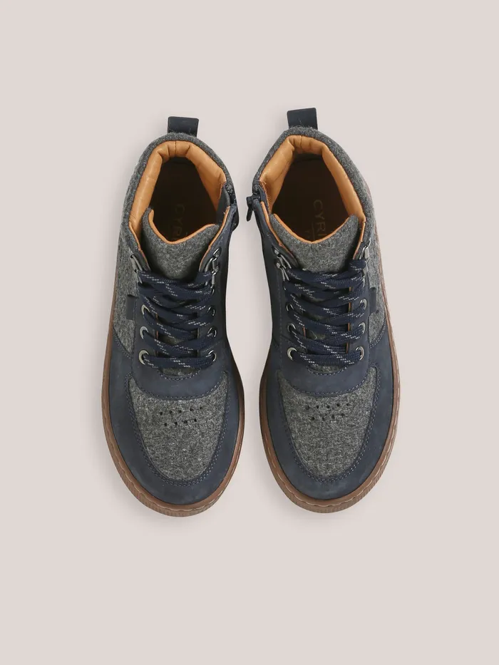Boys Cyrillus Shoes Leather And Wool Sneakers Gris Chine Fonce