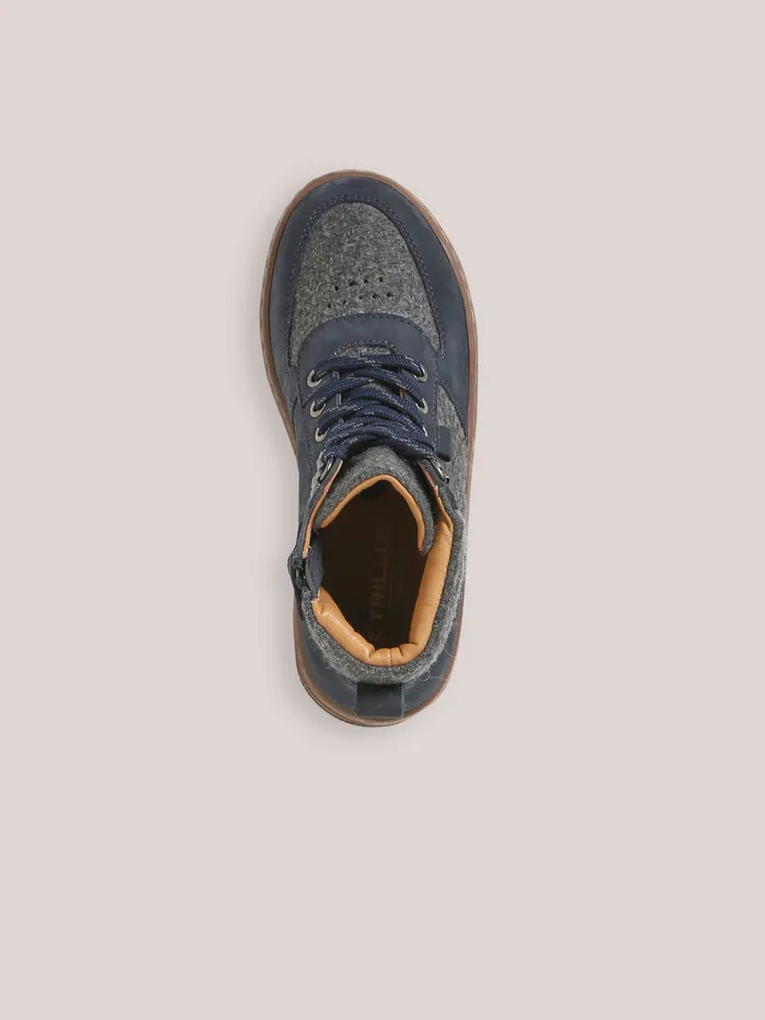 Boys Cyrillus Shoes Leather And Wool Sneakers Gris Chine Fonce