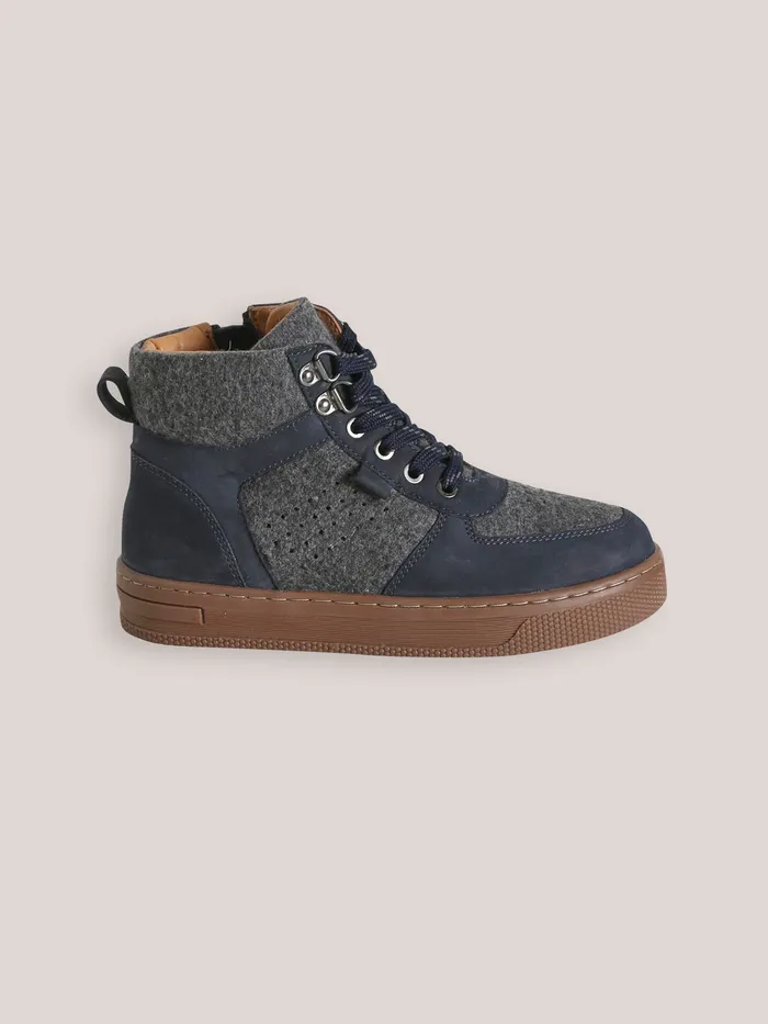 Boys Cyrillus Shoes Leather And Wool Sneakers Gris Chine Fonce