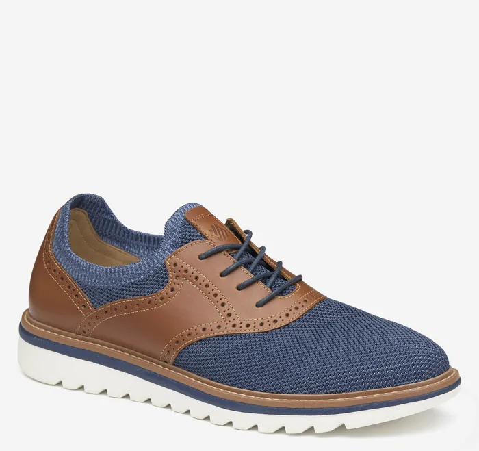Braydon Knit Saddle Navy KnitTan Full Grain LaceUps Johnston and Murphy Men