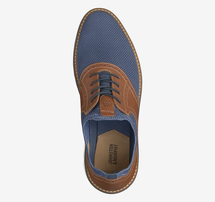 Braydon Knit Saddle Navy KnitTan Full Grain LaceUps Johnston and Murphy Men