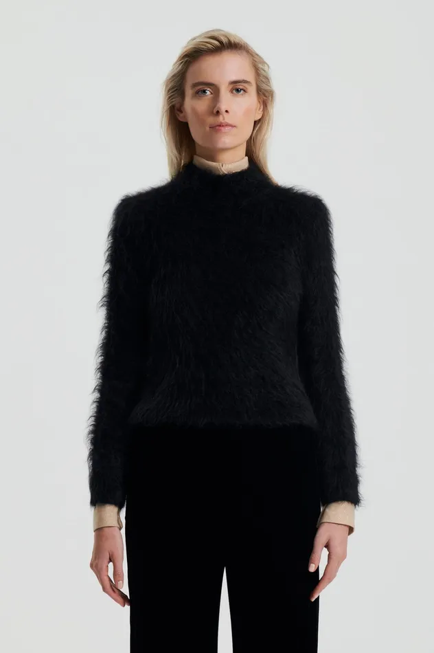 BRUSHED MOHAIR SLIM SWEATER BLACK Knitwear Scanlan Theodore Women BRUSHED MOHAIR SLIM SWEATER BLACK Knitwear Scanlan Theodore Women