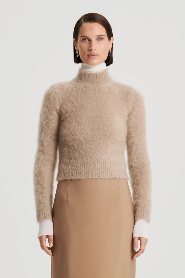 BRUSHED MOHAIR SLIM SWEATER NOUGAT Knitwear Scanlan Theodore Women BRUSHED MOHAIR SLIM SWEATER NOUGAT Knitwear Scanlan Theodore Women