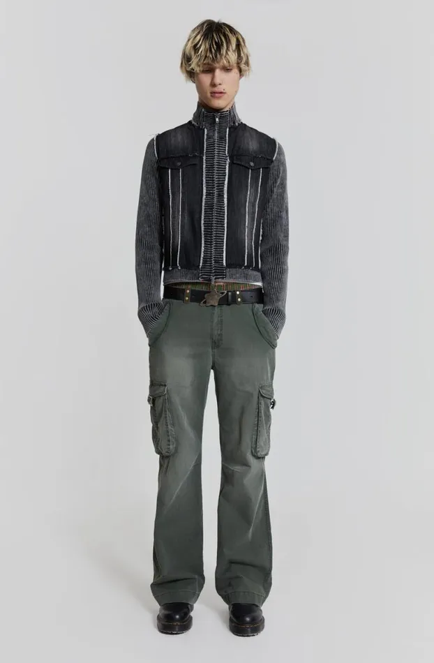 Cargo Pants Men Jaded London Khaki Straight Leg Cargo Trousers