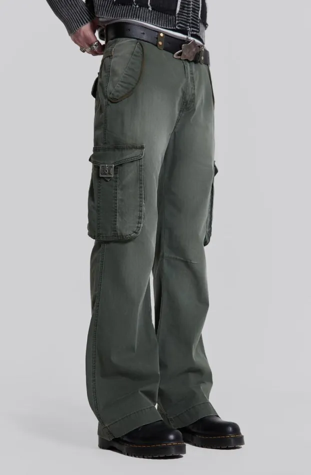 Cargo Pants Men Jaded London Khaki Straight Leg Cargo Trousers