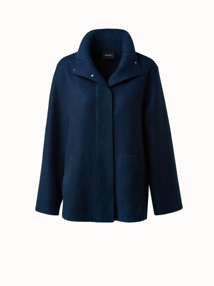 Cashmere Jersery Suede Pocket Jacket Deep Blue Women Akris Cashmere