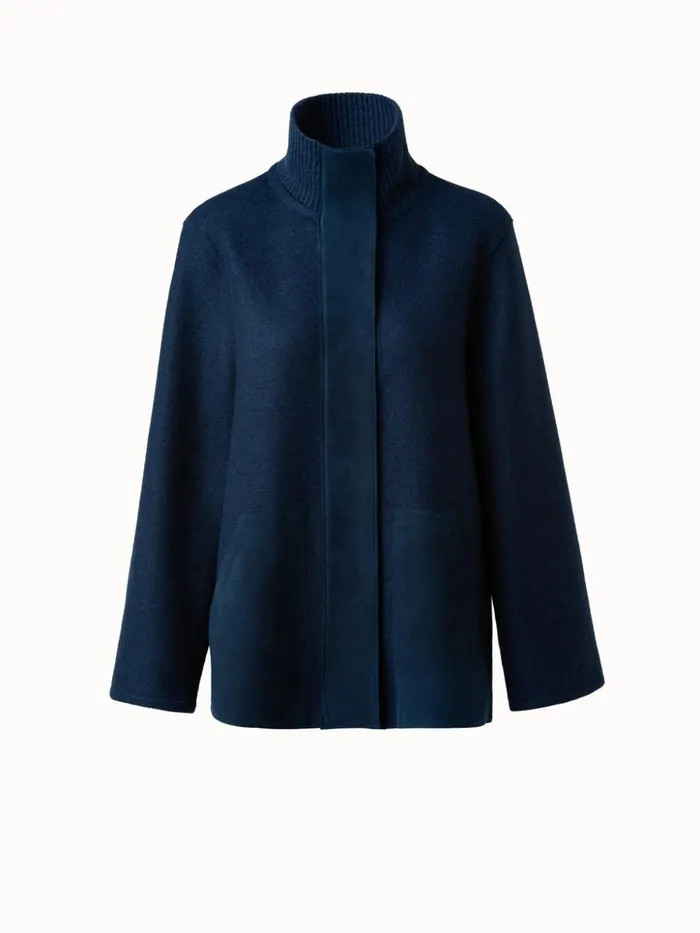 Cashmere Jersery Suede Pocket Jacket Deep Blue Women Akris Cashmere